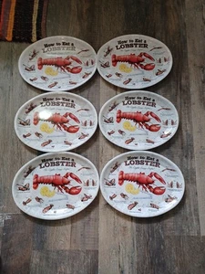6 Hummer Melamin Bunt Platte Teller Oval Kunststoff Wie man Hummer isst - Bild 1 von 3
