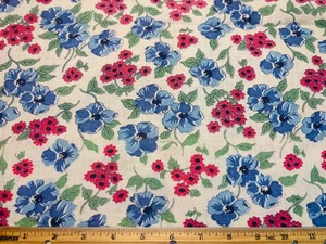 Vintage Cotton 1940s Feedsack Fabric Pink Daisies Blue Pansies Floral 1/2 Sack - Picture 1 of 3