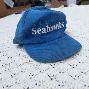 Vtg Seattle Seahawks Embroidered Spellout Logo Corduroy Script Cord Snapback Hat - Picture 1 of 9