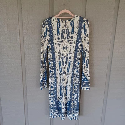 Vestido de Jersey Fosco Estampado Tory Burch Tamanho P Feminino Manga Longa Malibu Azul Lisbo - Imagem 1 de 4