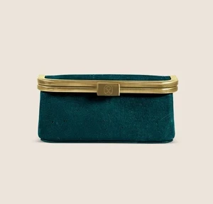 New Laflore Paris Cork Makeup Case Emerald Green Brass Hardware - Picture 1 of 10