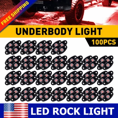 4-100pcs Red LED Rock Light Pods Underbody Glow Lamp Offroad SUV Pickup Truck US - Image 1 of 4