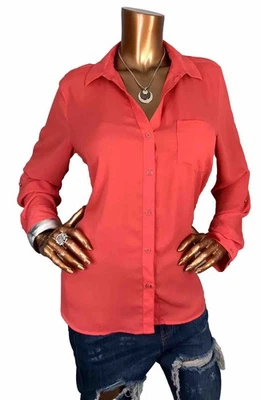 Ограниченный L верхний новый с Ярлыками $49 оранжевый рубашка на пуговицах низкого покроя блузка длиной slvs сексуальный - Изображение 1 из 4