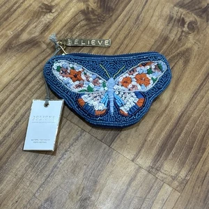 Embellished Beaded Embroidery Butterfly Bliss Believe Coin Purse New - Picture 1 of 11