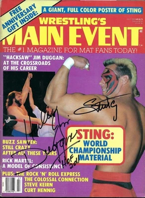 EB3603  STING HACKSAW JIM DUGGAN  signed Vintage Wrestling Magazine w/COA - Image 1 of 4