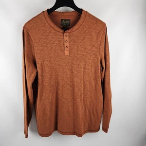 Lucky Brand Pullover Mens Large Brown Sleeve Snap Henley L/S Shirt NWT - Picture 1 of 8