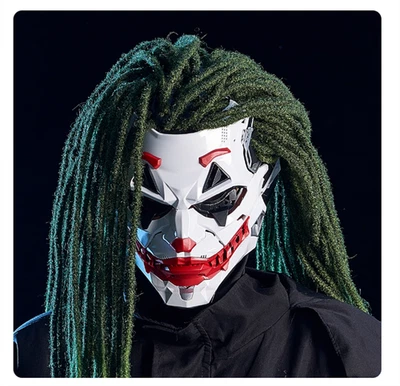 Cyberpunk Joker Dreadlock Resin Full Face Mask Prop Helmet Cosplay Halloween - Image 1 of 4