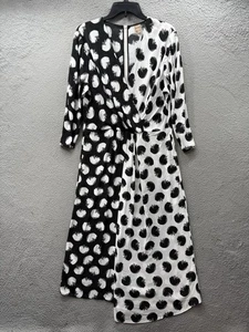 Boss Danotta Reverse Print Dress Black Dots Fantasy Wrap Front Size US 12 EU 46 - Picture 1 of 19