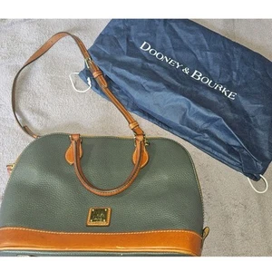 Dooney and Bourke Pebble Grain Zip Zip Satchel Crossbody Purse Gray w/ Tan Trim - Picture 1 of 8