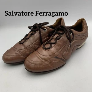 Salvatore Ferragamo Sneakers Shoes Brown Leather Low Women's US7.5 / JP25 VG - Picture 1 of 9
