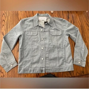 Giacca camionista Calvin Klein Jeans uomo grande blu chiaro denim ricamata nuova con etichetta - Foto 1 di 13