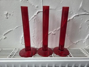 Set of 3 IKEA Red Bud Vases Blown Art Glass Tube Cylinder - Picture 1 of 3