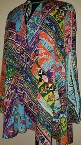 Ivy Jane casual Flow bohemian Blouse long Sleeve with multi colors print-Medium - Picture 1 of 7