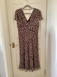 COUNTRY CASUALS Silk Brown and Cream Polka Dot Dress UK Size 14 - Picture 1 of 7