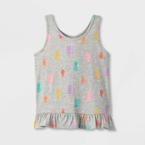 Cat & Jack Girls Heather Gray Pineapple Print Tiered-Hem Tank Top, Size XXL (18) - Picture 1 of 6