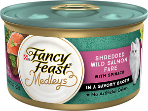 Purina Fancy Feast Wet Cat Food, Medleys Shredded Wild Salmon Fare with Spinach 