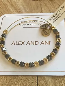 NWT Alex and Ani "HUGS & KISSES" X/O/X/O Rafaelian Silver/Gold Beaded Bracelet - Picture 1 of 3