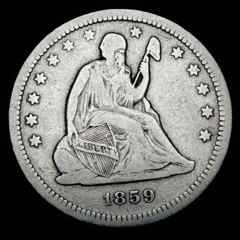 1859 SEATED LIBERTY SILVER QUARTER **EXTREMELY FINE** VERY SCARCE! FREE SHIPPING Cover