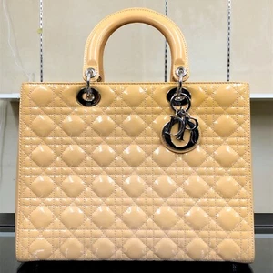 Auth Christian Dior Cannage Lady Dior Handbag Patent Leather Tote Bag - Picture 1 of 24