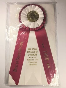 Vtg AKC Dog Show Rosette Ribbon 11" Del Valle Pleasanton Best Opposite Sex 1998 - Picture 1 of 3