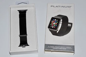Bracelet en maille magnétique platine en acier inoxydable pour Apple Watch 42 mm 44 mm noir - Photo 1 sur 2