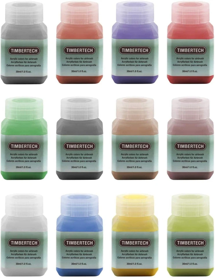 TIMBERTECH 12 x Colori acrilici per aerografo, Set base per pittura a vernice a spruzzo
