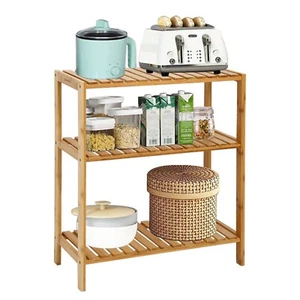 3-Tier Utility Storage Shelf Bamboo Rack Bathroom Kitchen Living Room Holder NEW - Picture 1 of 9