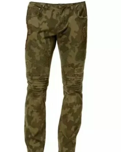 INC Men’s Camouflage Denim Pants Size 34W X30 L Olive Green Stretch - Picture 1 of 11