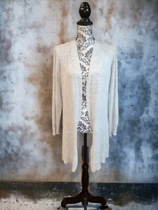 Verve Ami Long Sleeve Ivory + Speckled Knee Length Knit Duster Sweater Size L - Picture 1 of 13
