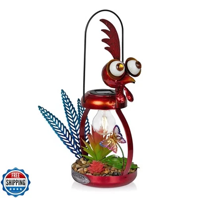 Alpine Corporation LYT286SLR-HH Solar-Powered Metal Rooster w/Garden Enclosed - Image 1 of 4