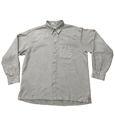 Geoffrey Beene vtg 90s Shirt Micro Suede Men L Khaki Beige Western Grunge Cobain - Image 1 of 4