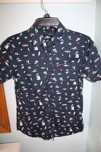 O'Neill Size L 14-16 Quiver Stretch Blue Red White Palm Surf Short Sleeve Shirt - Picture 1 of 4