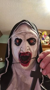 The Nun Conjuring Latex Mask Scary Creepy Horror Halloween Bloody Open Mouth Red - Picture 1 of 24