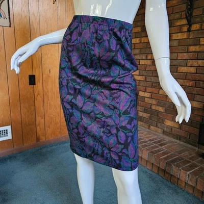 Vintage 80s Thermal Heat Floral New wave Knit Pencil Wiggle Hipster Mini Skirt S - Image 1 of 4