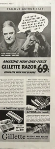 Gillette Razors And Blades Albert Terhune Collie One Piece Vintage Print Ad 1938 - Picture 1 of 1