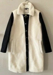 Abrigo Madewell Mujer 2XS XXS Sherpa Peluche Negro Marfil Clásico NUEVO - Imagen 1 de 8