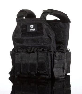 ARMR UNLMTD Tactical Vest -Tac Plate Carrier - with Mag Pouches - Military- Adjustable