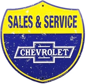 Chevrolet Chevy Sales Service Shield Embossed Metal Tin Sign 12" Garage New - Bild 1 von 1
