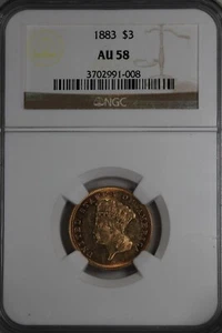 1883  G3.00 NGC  AU 58  $3 Gold, Three Dollar Gold - Picture 1 of 2