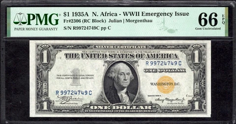 1935A North Africa WWII Emergency Issue Silver Certificate Fr#2306 PMG GEM 66EPQ Cover