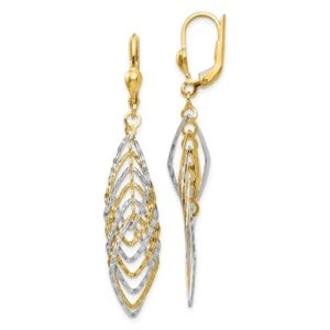 14k 14kt Two-tone Polished and Diamond Cut Dangle Leverback Earrings 53 mm - Picture 1 of 3