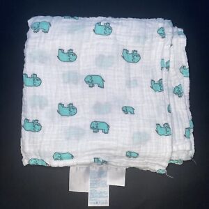 Aden & Anais Baby Blanket Green Elephants White Muslin Cotton Swaddle Lovey Soft