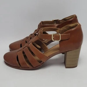 Clarks Women's Ciera Gull T-Strap Leather Gladiator Ankle Strap Heel Sandals 8 - Picture 1 of 12