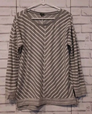 Top tejido cable & gauge para mujer talla M gris blanco a rayas manga larga elástico Foto 1 de 4