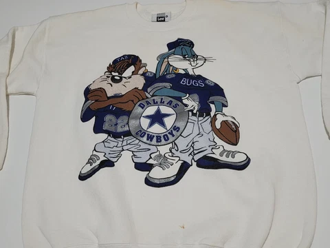 Vintage Dallas Cowboys TAZ BUGS Sweatshirt XL Looney Tunes NFL USA Lee Tag Read Cover
