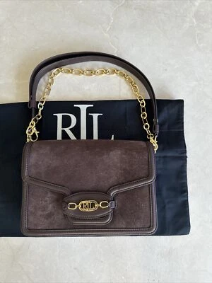 Nuevo Bolso de Hombro Ralph Lauren Sydnee Marrón Castaño Gamuza Cuero Mediano $450 Foto 1 de 4
