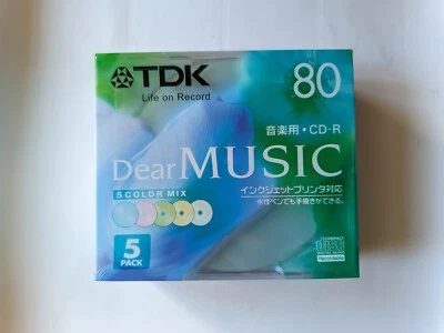 TDK CD-R Audio Dear Music Printable 5-Color NEW Cyanine Japan 5psc - Image 1 of 2