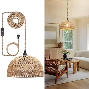 Rattan Hanging Lamp,Boho Pendant Lights,Plug in Cord Hanging Rattan Light,Plu... - Picture 1 of 7
