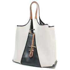 TOD'S TODS Bag Tote Off White Black Camel Shoulder Canvas Leather Combination T