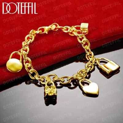 DOTEFFIL 18K Gold Bracelet Heart / Circle / Square Lock Bracelets Bangle Jewelry - Image 1 of 3